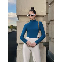 AND Teal Solid Turtle Neck Regular Top-picture-23