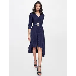 AND Women Navy Blue Georgette A-Line Midi Dress-picture-25