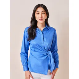 AND Women Solid Shirt Collar Long Sleeves Cotton Top-picture-44