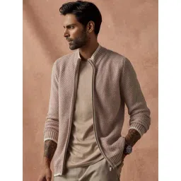 Andamen Beige Cotton Regular Fit Self Pattern Jacket-picture-26