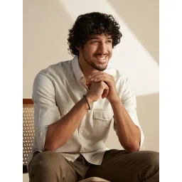 ANDAMEN Beige Cotton Slim Fit Shirt-picture-22