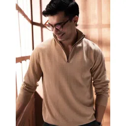 Andamen Beige Cotton Solid Regular Fit Pullover-picture-39