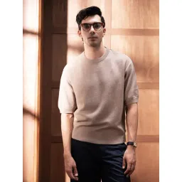 Andamen Beige Cotton Solid Relaxed Fit T-Shirt-picture-45