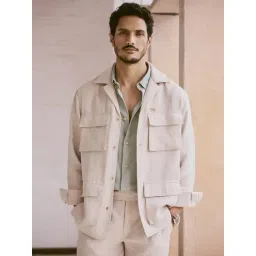 Andamen Beige Linen Regular Fit Solid Jacket-picture-11