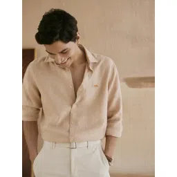 Andamen Beige Linen Regular Fit Solid Shirt-picture-37