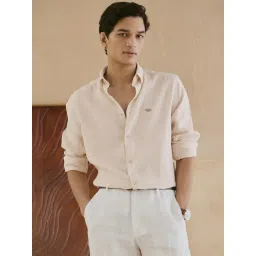 Andamen Beige Linen Slim Fit Solid Shirt-picture-47