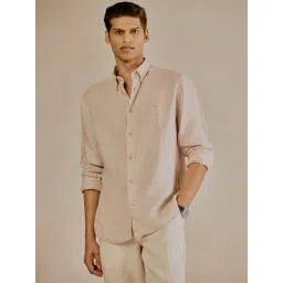Andamen Beige Linen Slim Textured Shirt-picture-10