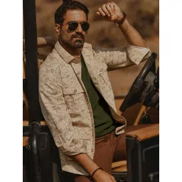 ANDAMEN Beige Regular Fit Printed Cotton Overshirt-picture-27