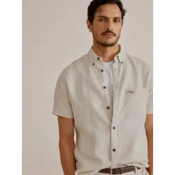ANDAMEN Beige Slim Fit Linen Shirt-picture-18