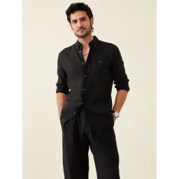 Andamen Black Linen Regular Fit Solid Shirt-picture-24