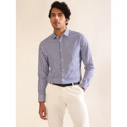 ANDAMEN Blue Slim Fit Striped Cotton Shirt-picture-15