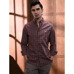 Andamen Burgundy Cotton Checked Regular Fit Shirt-picture-20