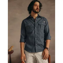 Andamen Dark Blue Cotton Regular Fit Shirt-picture-34