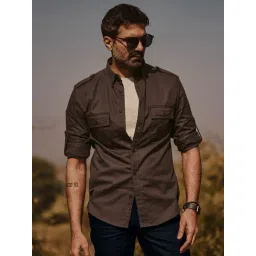 ANDAMEN Dark Brown Regular Fit Cotton Shirt-picture-12