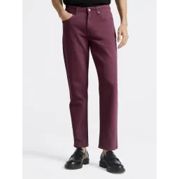 Andamen Denim Burgundy Regular Fit Solid Jeans-picture-48