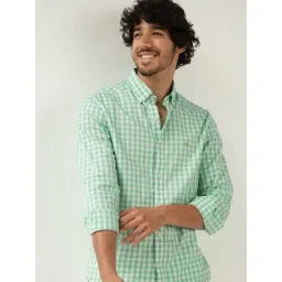 Andamen Green Cotton Regular Fit Checks Shirt-picture-43