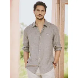 Andamen Green Linen Regular Fit Chevron Shirt-picture-40