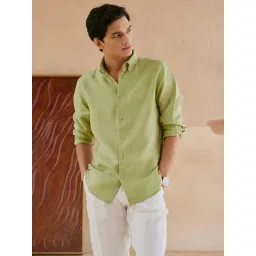 Andamen Green Linen Slim Fit Solid Shirt-picture-41