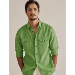 ANDAMEN Green Regular Fit Linen Shirt-picture-19