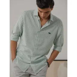 ANDAMEN Green Regular Fit Striped Cotton Shirt-picture-17