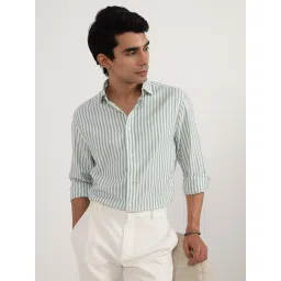 ANDAMEN Green Regular Fit Striped Cotton Shirt image 1