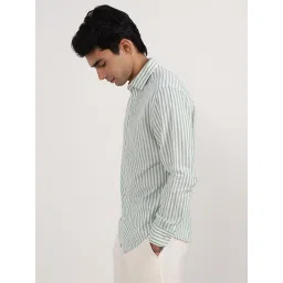 ANDAMEN Green Regular Fit Striped Cotton Shirt image 3