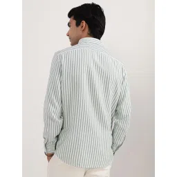 ANDAMEN Green Regular Fit Striped Cotton Shirt image 2