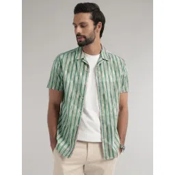 ANDAMEN Green Slim Fit Striped Cotton Shirt-picture-18