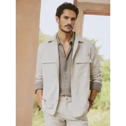 Andamen Grey Cotton Linen Striped Jacket-picture-20