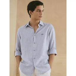 Andamen Grey Linen Regular Fit Striped Shirt-picture-12