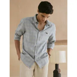 Andamen Grey Linen Slim Fit Checked Shirt-picture-16