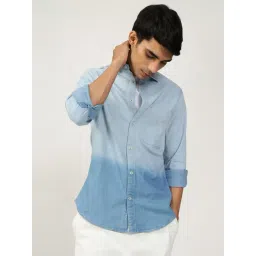 Andamen Indigo Cotton Slim Fit Ombre Shirt-picture-13