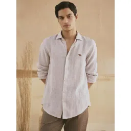 Andamen Khaki Linen Regular Fit Striped Shirt-picture-26