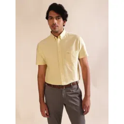 ANDAMEN Light Yellow Regular Fit Cotton Shirt-picture-39