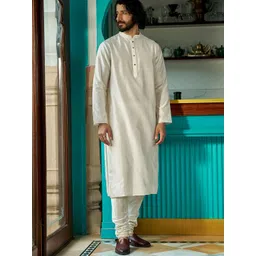 Andamen Men Mandarin Collar Long Sleeves Cotton Silk Straight Kurta-picture-35