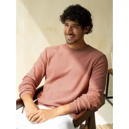 Andamen Men Pink Solid Long Sleeves Ribbed Hemline Cotton Pullover Sweater-picture-10