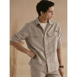 Andamen Men Spread Collar Self Design Lightweight Cotton Linen Tailored Jacket-picture-37