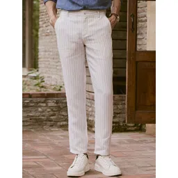 Andamen Men Striped Original Regular Fit Mid-Rise Linen Trousers-picture-11