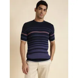 Andamen Navy Regular Fit Striped T-Shirt-picture-14