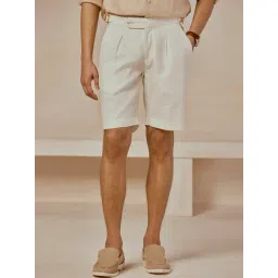 Andamen Off White Linen Blend Regular Solid Shorts-picture-32