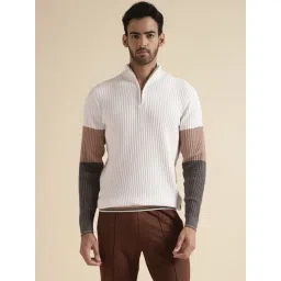 Andamen Off-White Regular Fit Colour Block Pullovers-picture-20
