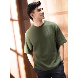 Andamen Olive Cotton Woven Design Relaxed Fit T-Shirt-picture-42