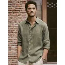 Andamen Olive Linen Slim Fit Checked Shirt-picture-45