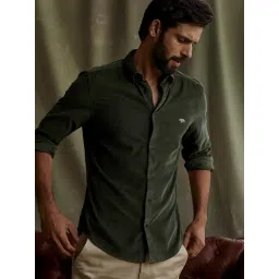 ANDAMEN Olive Regular Fit Corduroy Shirt-picture-36