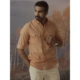 Andamen Orange Cotton Slim Fit Shirt-picture-35