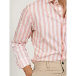 Andamen Pink Cotton Regular Fit Striped Shirt image 4