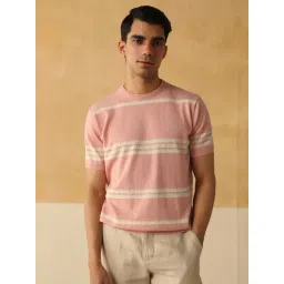 Andamen Pink Cotton Regular Fit Striped T-Shirt-picture-11