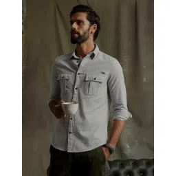 ANDAMEN Slate Grey Slim Fit Cotton Shirt-picture-21