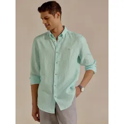 Andamen Teal Linen Regular Solid Shirt-picture-15