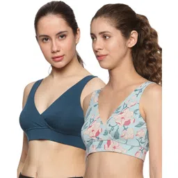 &Circus Modal Pack Of 2 Solid & Floral Printed Maternity Bra With Nursing Access - Multi Colour-picture-37